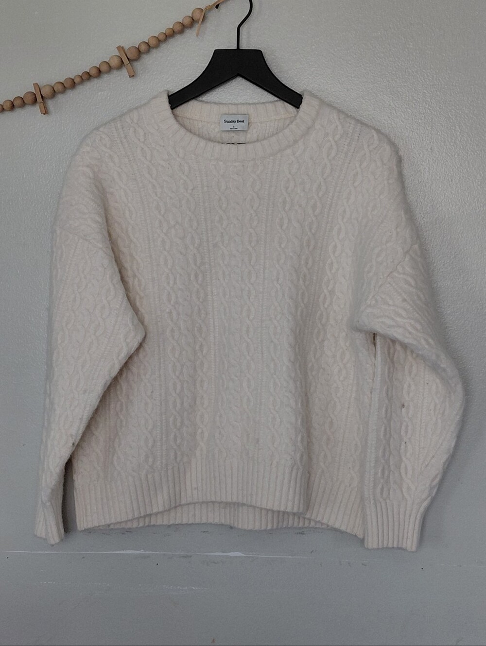 Aritzia Sunday Best Peggy Wool Cable Knit Crewneck Sweater Off White Small